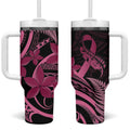 Aotearoa Maori Tumbler With Handle Pink Fern Ribbons on Black - Aussie Hoodie