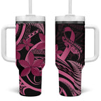 Aotearoa Maori Tumbler With Handle Pink Fern Ribbons on Black - Aussie Hoodie