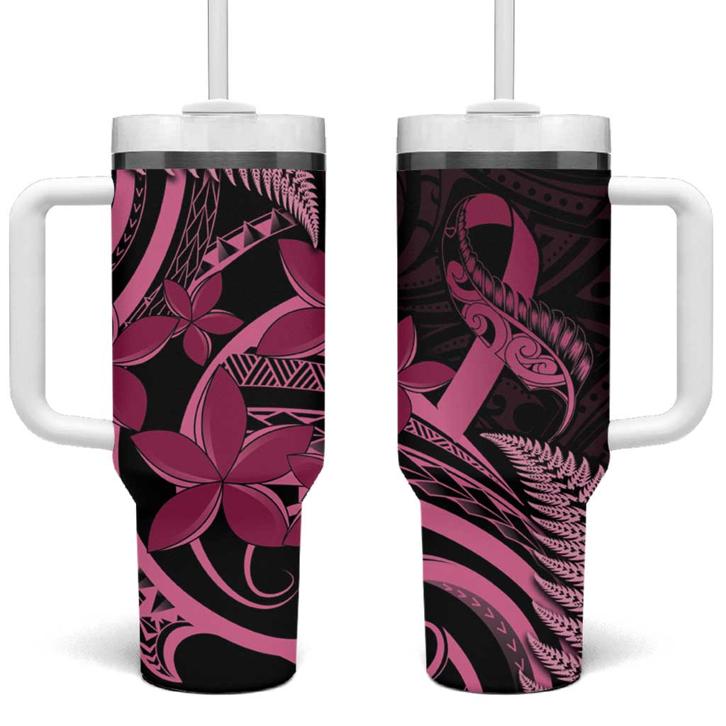 Aotearoa Maori Tumbler With Handle Pink Fern Ribbons on Black - Aussie Hoodie
