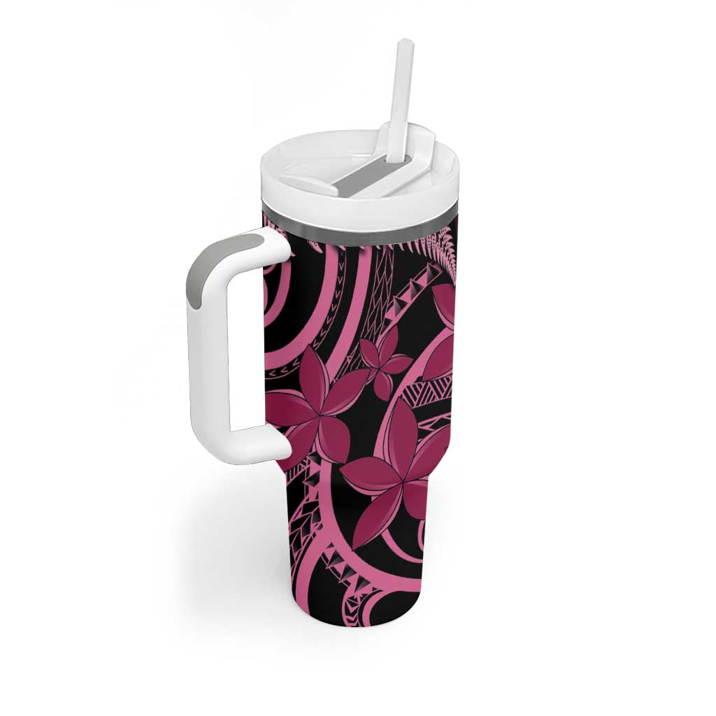 Aotearoa Maori Tumbler With Handle Pink Fern Ribbons on Black - Aussie Hoodie