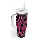 Aotearoa Maori Tumbler With Handle Pink Fern Ribbons on Black - Aussie Hoodie