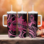 Aotearoa Maori Tumbler With Handle Pink Fern Ribbons on Black - Aussie Hoodie