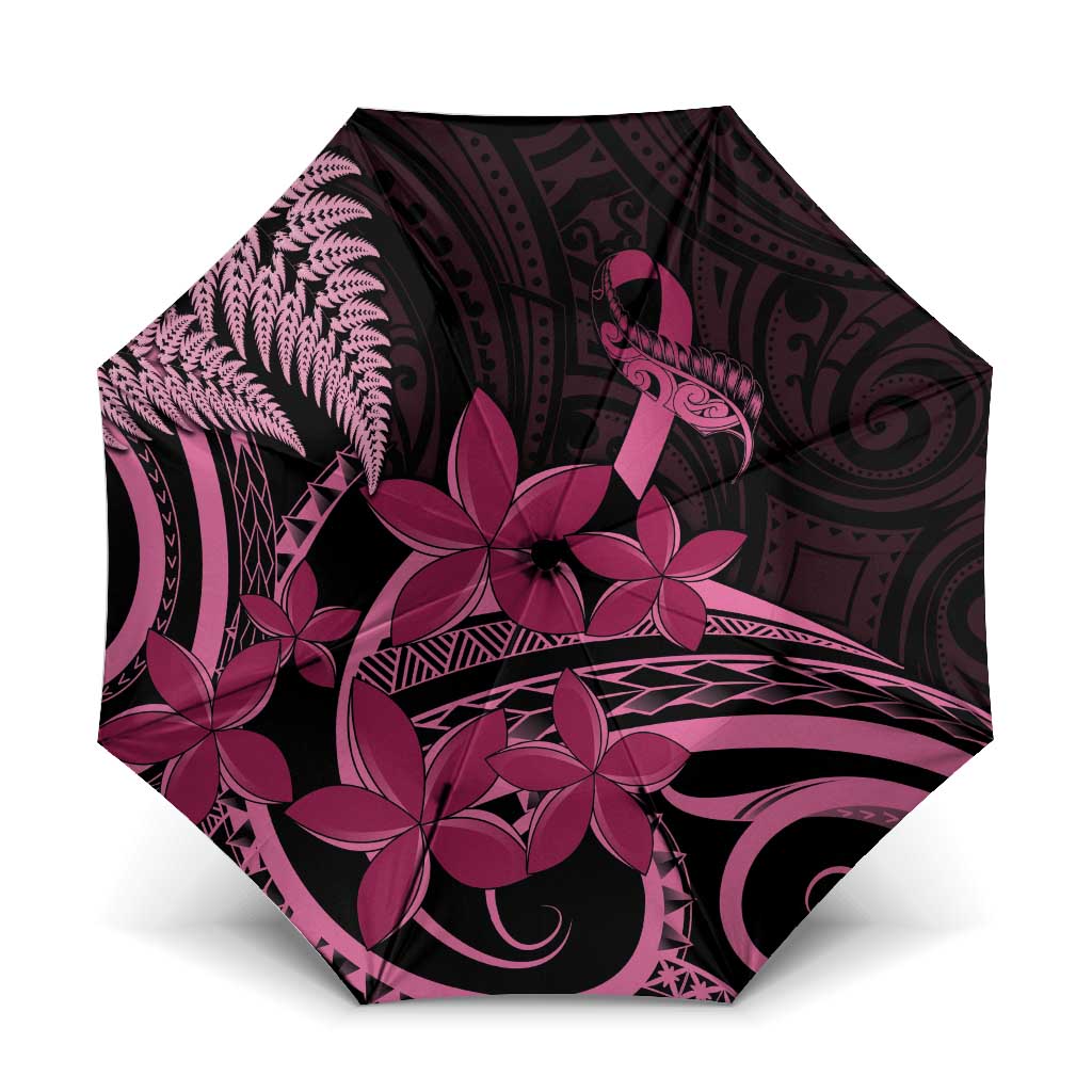 Aotearoa Maori Umbrella Pink Fern Ribbons on Black - Aussie Hoodie