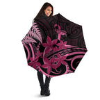 Aotearoa Maori Umbrella Pink Fern Ribbons on Black - Aussie Hoodie