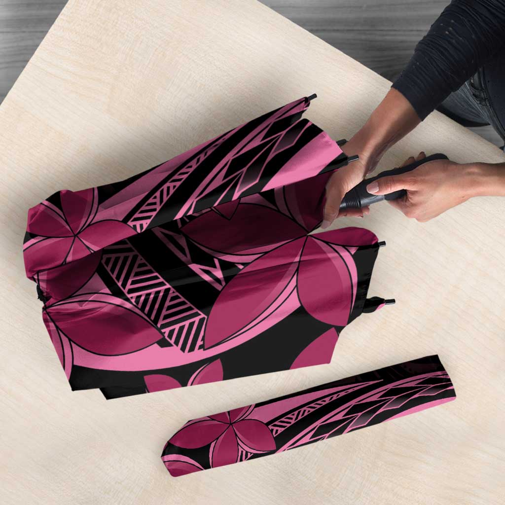 Aotearoa Maori Umbrella Pink Fern Ribbons on Black - Aussie Hoodie