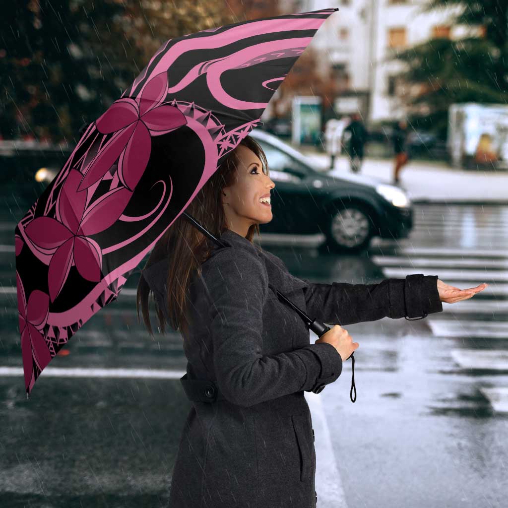 Aotearoa Maori Umbrella Pink Fern Ribbons on Black - Aussie Hoodie
