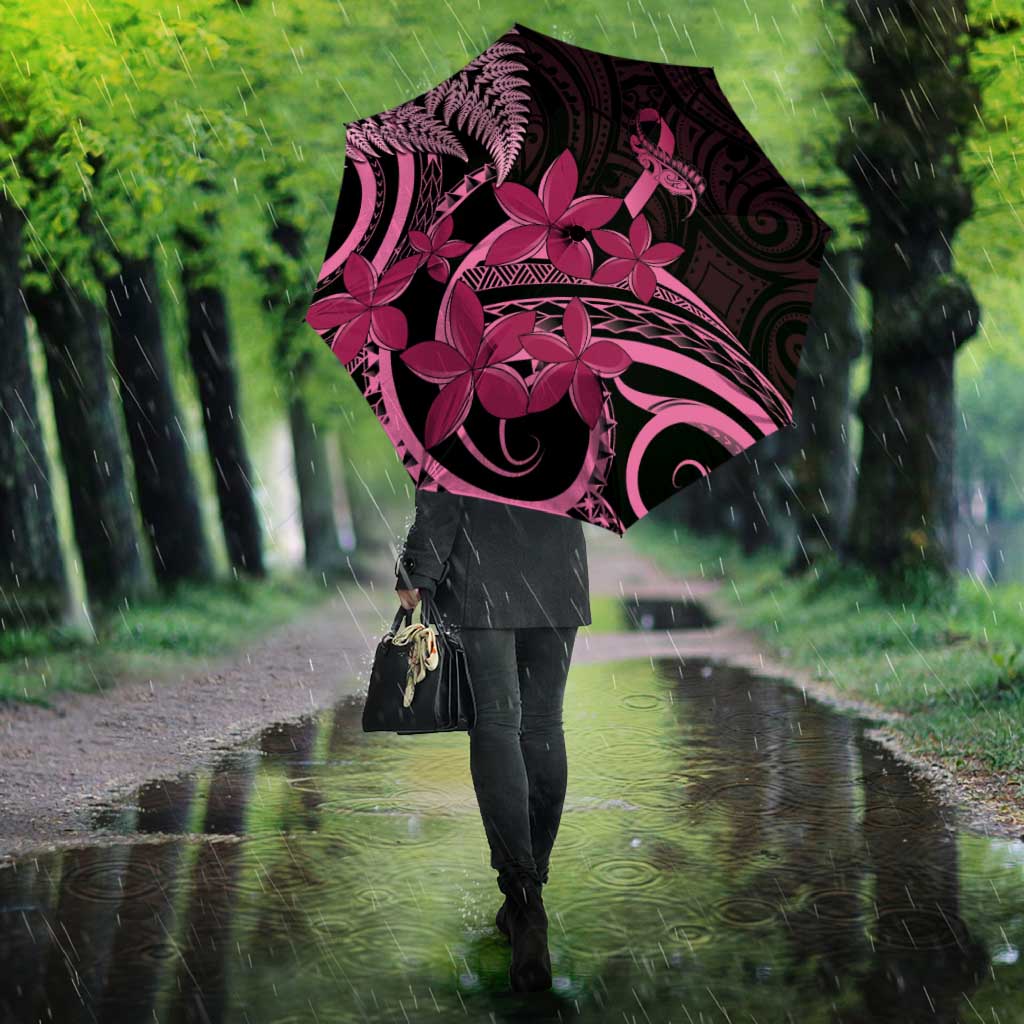 Aotearoa Maori Umbrella Pink Fern Ribbons on Black - Aussie Hoodie