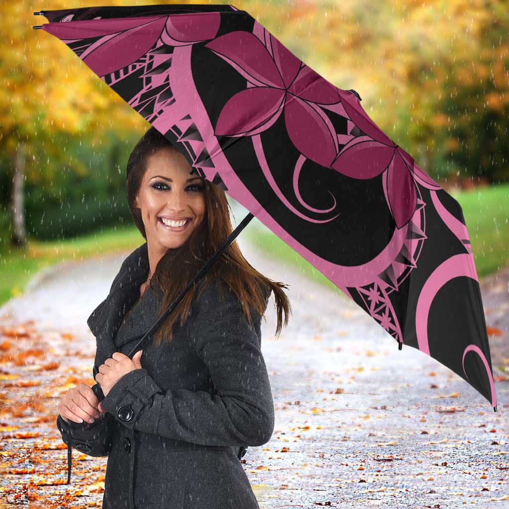 Aotearoa Maori Umbrella Pink Fern Ribbons on Black - Aussie Hoodie
