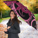 Aotearoa Maori Umbrella Pink Fern Ribbons on Black - Aussie Hoodie