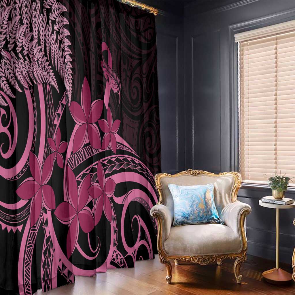 Aotearoa Maori Window Curtain Pink Fern Ribbons on Black - Aussie Hoodie