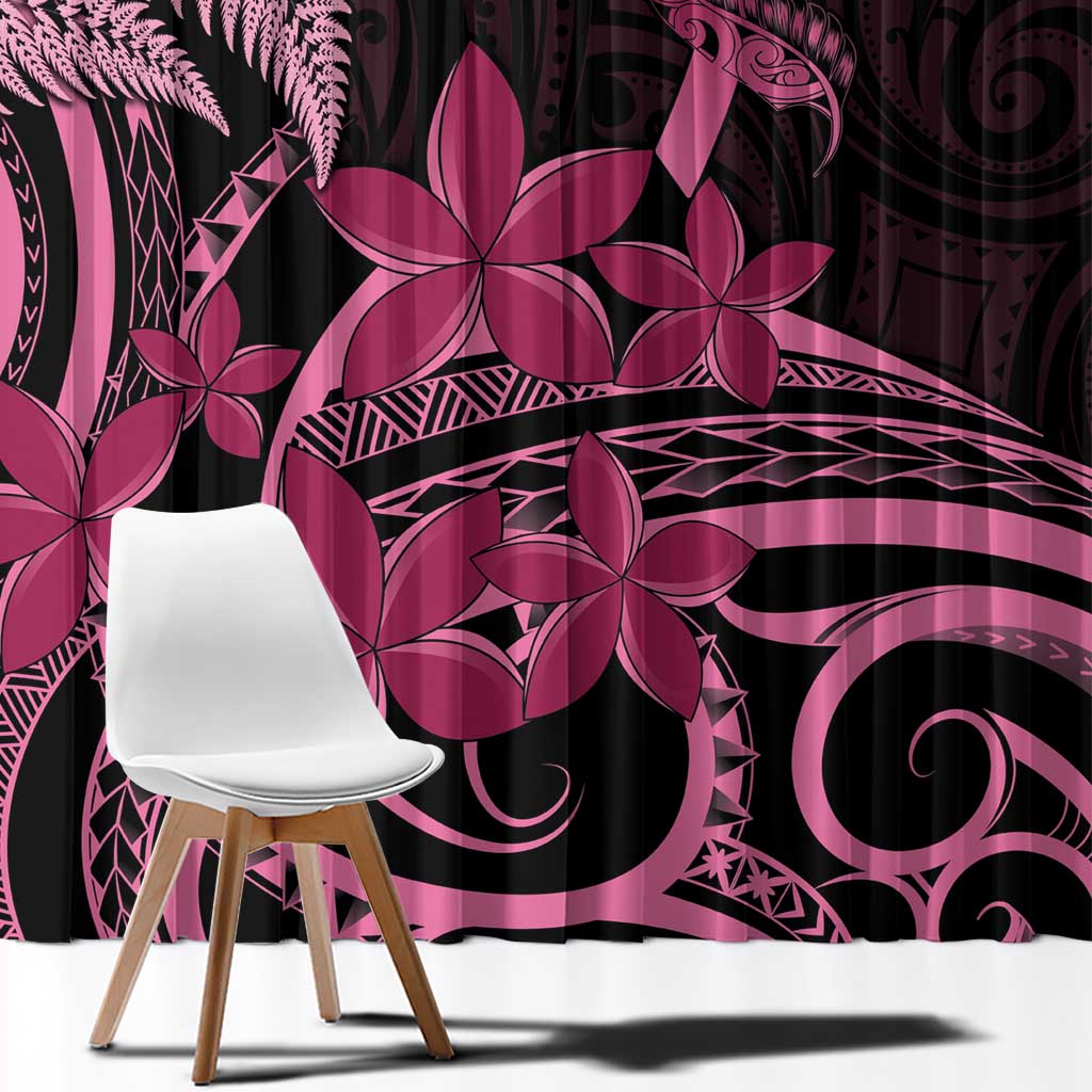 Aotearoa Maori Window Curtain Pink Fern Ribbons on Black - Aussie Hoodie