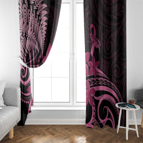 Aotearoa Maori Window Curtain Pink Fern Ribbons on Black - Aussie Hoodie