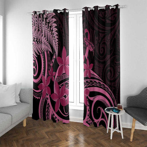 Aotearoa Maori Window Curtain Pink Fern Ribbons on Black - Aussie Hoodie