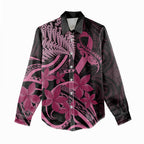 Aotearoa Maori Women Casual Shirt Pink Fern Ribbons on Black - Aussie Hoodie