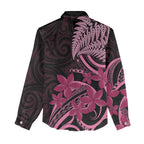 Aotearoa Maori Women Casual Shirt Pink Fern Ribbons on Black - Aussie Hoodie