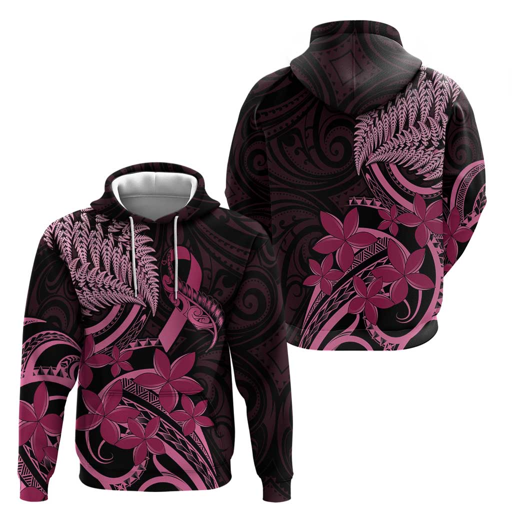 Aotearoa Maori Zip Hoodie Pink Fern Ribbons on Black - Aussie Hoodie