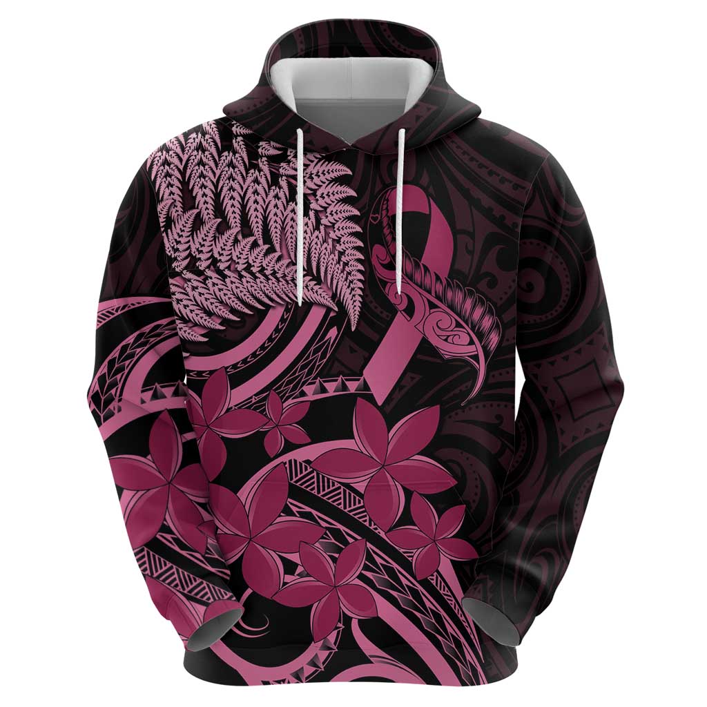 Aotearoa Maori Zip Hoodie Pink Fern Ribbons on Black - Aussie Hoodie