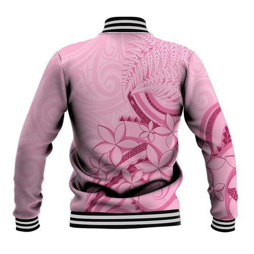 Aotearoa Maori Baseball Jacket Pink Fern Ribbons - Aussie Hoodie