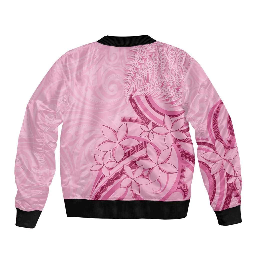 Aotearoa Maori Bomber Jacket Pink Fern Ribbons - Aussie Hoodie