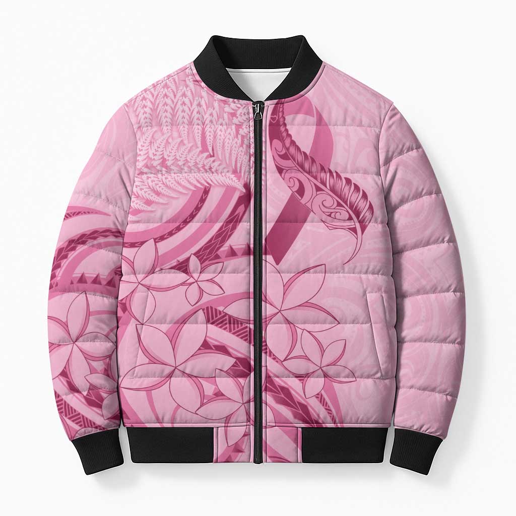 Aotearoa Maori Bomber Puffer Jacket Pink Fern Ribbons - Aussie Hoodie