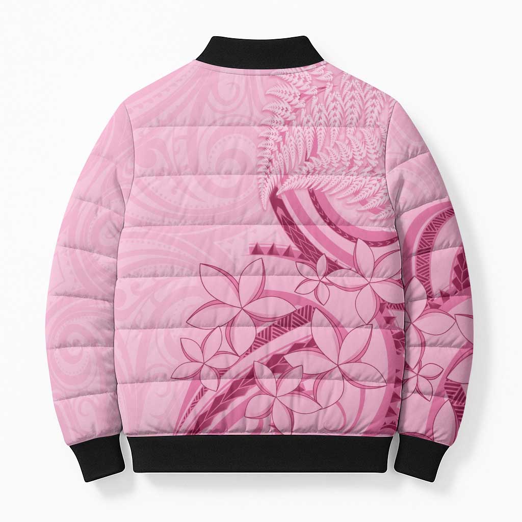Aotearoa Maori Bomber Puffer Jacket Pink Fern Ribbons - Aussie Hoodie