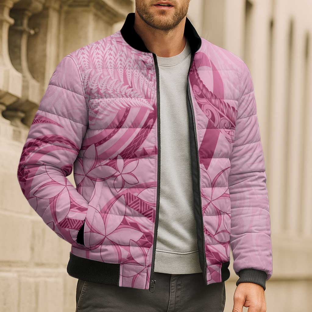 Aotearoa Maori Bomber Puffer Jacket Pink Fern Ribbons - Aussie Hoodie