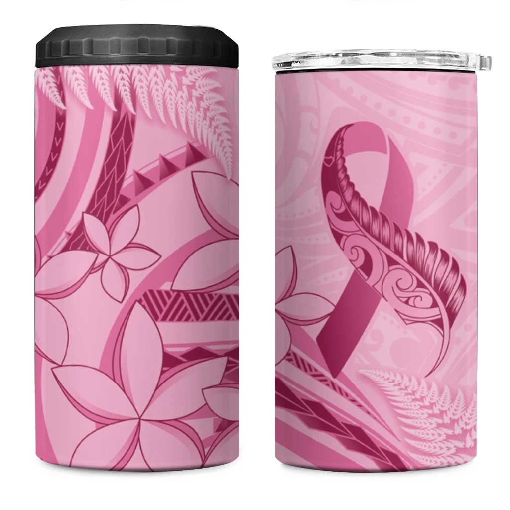 Aotearoa Maori 4 in 1 Can Cooler Tumbler Pink Fern Ribbons - Aussie Hoodie