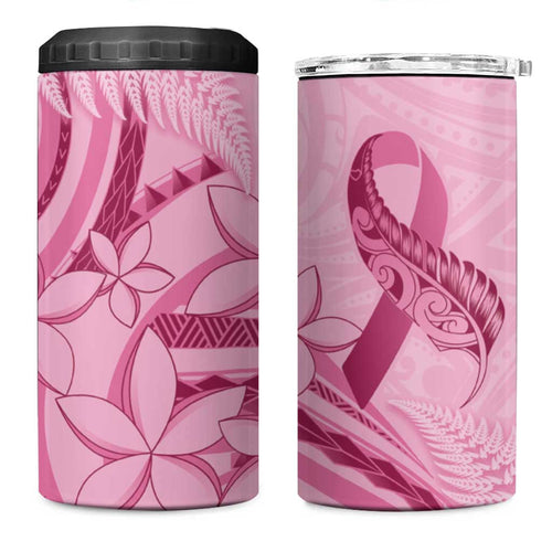 Aotearoa Maori 4 in 1 Can Cooler Tumbler Pink Fern Ribbons - Aussie Hoodie
