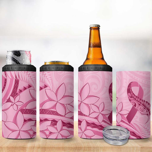 Aotearoa Maori 4 in 1 Can Cooler Tumbler Pink Fern Ribbons - Aussie Hoodie