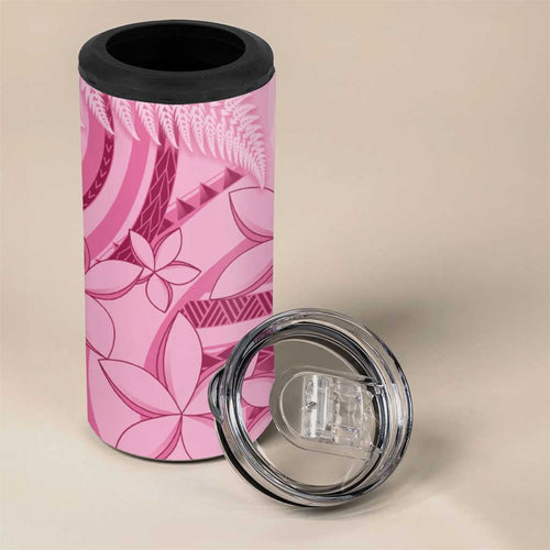 Aotearoa Maori 4 in 1 Can Cooler Tumbler Pink Fern Ribbons - Aussie Hoodie