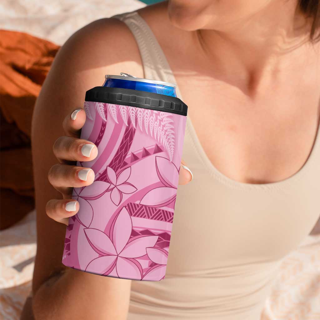 Aotearoa Maori 4 in 1 Can Cooler Tumbler Pink Fern Ribbons - Aussie Hoodie