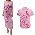 Aotearoa Maori Couples Matching Puletasi and Hawaiian Shirt Pink Fern Ribbons - Aussie Hoodie