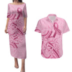 Aotearoa Maori Couples Matching Puletasi and Hawaiian Shirt Pink Fern Ribbons - Aussie Hoodie