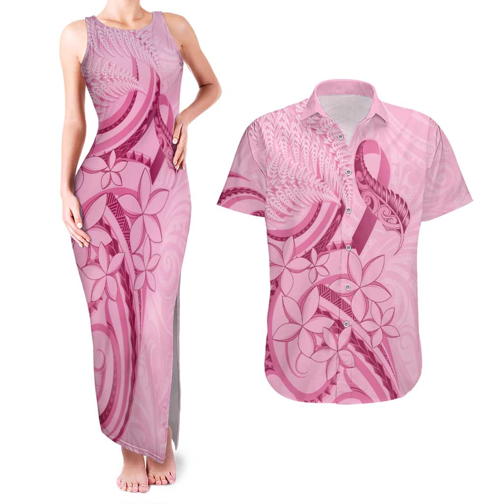 Aotearoa Maori Couples Matching Tank Maxi Dress and Hawaiian Shirt Pink Fern Ribbons - Aussie Hoodie