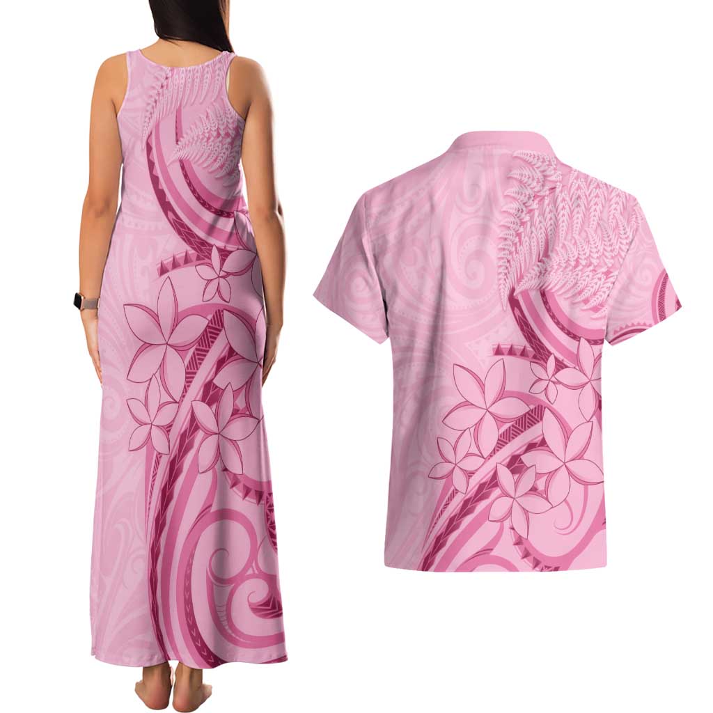 Aotearoa Maori Couples Matching Tank Maxi Dress and Hawaiian Shirt Pink Fern Ribbons - Aussie Hoodie