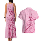 Aotearoa Maori Couples Matching Tank Maxi Dress and Hawaiian Shirt Pink Fern Ribbons - Aussie Hoodie