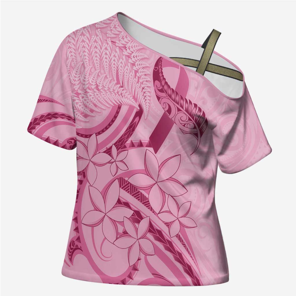 Aotearoa Maori Cross Shoulder Shirt Pink Fern Ribbons - Aussie Hoodie