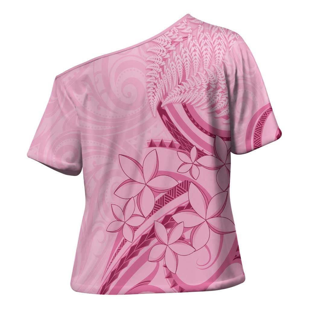Aotearoa Maori Cross Shoulder Shirt Pink Fern Ribbons - Aussie Hoodie