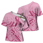 Aotearoa Maori Cross Shoulder Shirt Pink Fern Ribbons - Aussie Hoodie