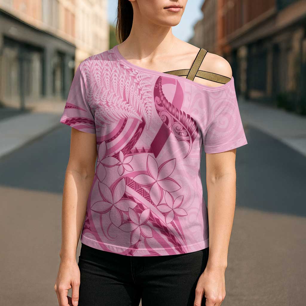 Aotearoa Maori Cross Shoulder Shirt Pink Fern Ribbons - Aussie Hoodie