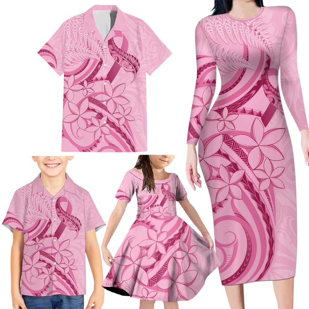 Aotearoa Maori Family Matching Long Sleeve Bodycon Dress and Hawaiian Shirt Pink Fern Ribbons - Aussie Hoodie
