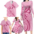 Aotearoa Maori Family Matching Long Sleeve Bodycon Dress and Hawaiian Shirt Pink Fern Ribbons - Aussie Hoodie