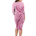 Aotearoa Maori Family Matching Long Sleeve Bodycon Dress and Hawaiian Shirt Pink Fern Ribbons - Aussie Hoodie