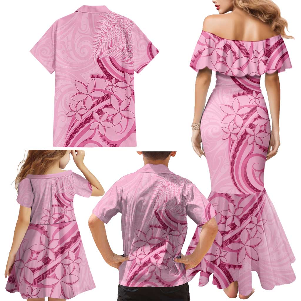 Aotearoa Maori Family Matching Mermaid Dress and Hawaiian Shirt Pink Fern Ribbons - Aussie Hoodie