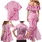 Aotearoa Maori Family Matching Mermaid Dress and Hawaiian Shirt Pink Fern Ribbons - Aussie Hoodie