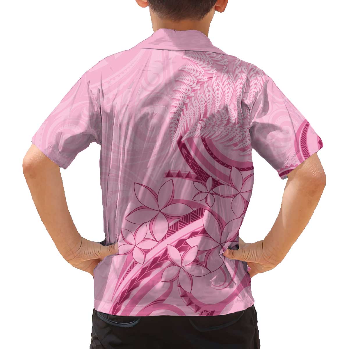 Aotearoa Maori Family Matching Off The Shoulder Long Sleeve Dress and Hawaiian Shirt Pink Fern Ribbons - Aussie Hoodie