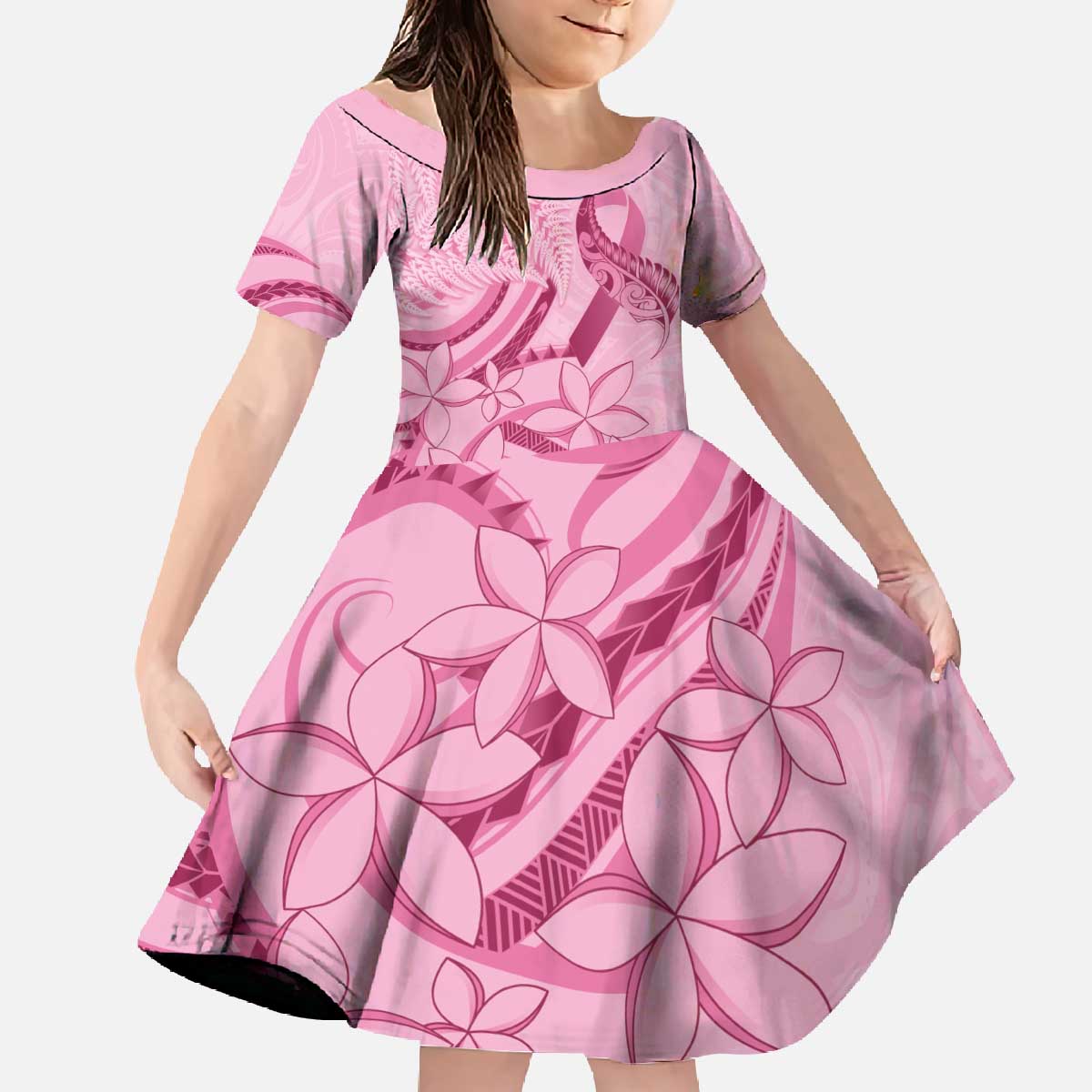 Aotearoa Maori Family Matching Off The Shoulder Long Sleeve Dress and Hawaiian Shirt Pink Fern Ribbons - Aussie Hoodie