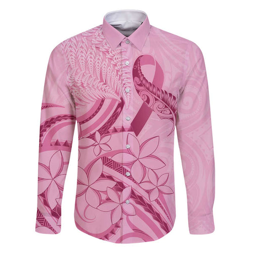 Aotearoa Maori Family Matching Off The Shoulder Long Sleeve Dress and Hawaiian Shirt Pink Fern Ribbons - Aussie Hoodie