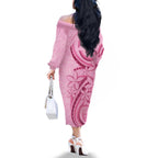 Aotearoa Maori Family Matching Off The Shoulder Long Sleeve Dress and Hawaiian Shirt Pink Fern Ribbons - Aussie Hoodie