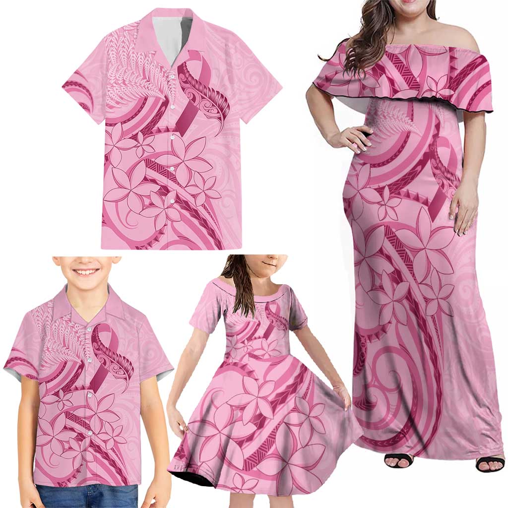 Aotearoa Maori Family Matching Off Shoulder Maxi Dress and Hawaiian Shirt Pink Fern Ribbons - Aussie Hoodie